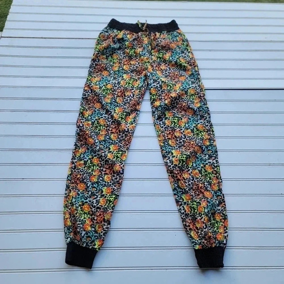 Real Love Girls Floral Lightweight Jogger Pull On Pants Orange Green Sz 14/16 - Picture 1 of 9